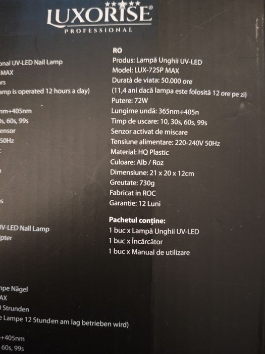 Lampă unghii 72W lumină intensă