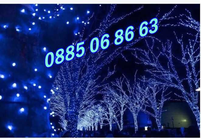 Коледни лампички 50 метра на макара, синя светлина, водоустойчиви