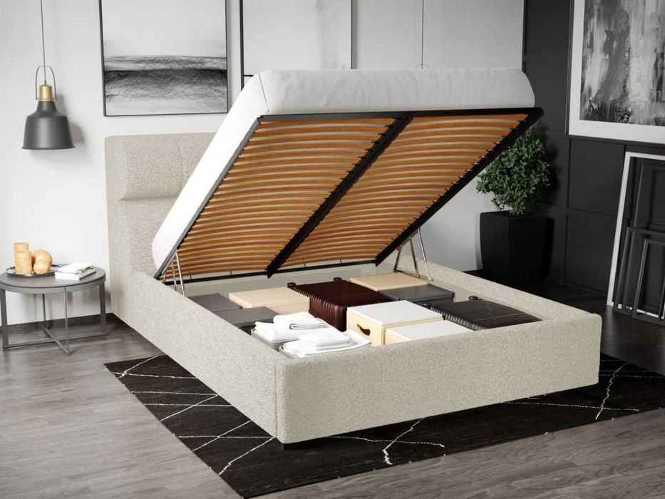 Pat Tapitat Galileo Alb Coral 15 somiera rabatabila + lada depozitare