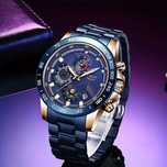 Класически,Луксозен кварцов хронограф LIGE*Blue/Black Titanium 2 цвята