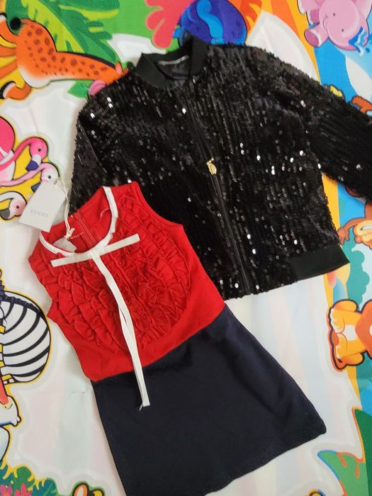 Lot 2 bucăți haine copii rochie Gucci geaca paiete