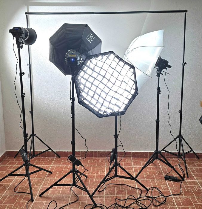 4 x lumini LED foto - video GVM P80S II, reglabile, accesorii, fundal