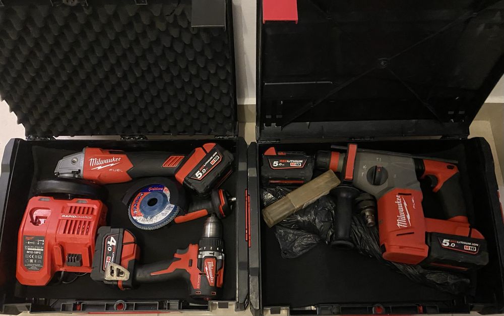 Milwaukee set M18 rotopercutor, polizor unghiular, filetanta