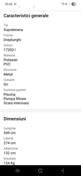 Piscina Intex dreptunghiulara(5,49 m ×2,74 m×1.32 m)