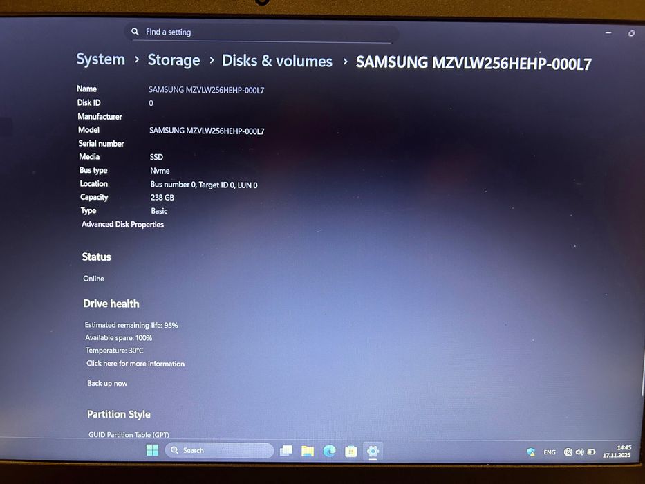 SSD M.2 NVME Samsung 256GB MZ-VLW2560