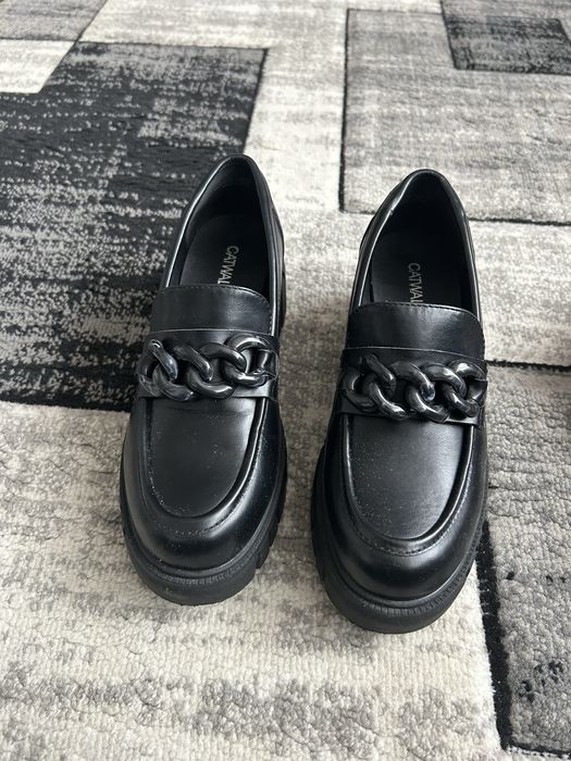 Mocasini din piele negrii groși