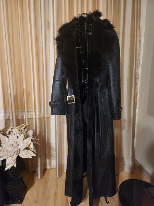 Палто естествена кожа и яка лисица  Sinquanonne размер l - xl