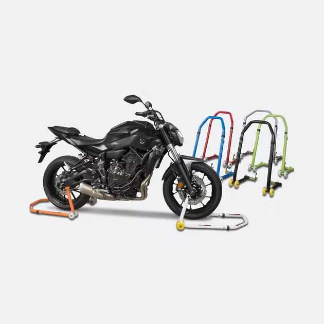 Stander/Suport Moto 2-in-1 fata/spate cu 3 adaptoare - Gri/Negru/Rosu