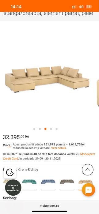 Coltar canapea mobexpert cu sezlong din piele naturala