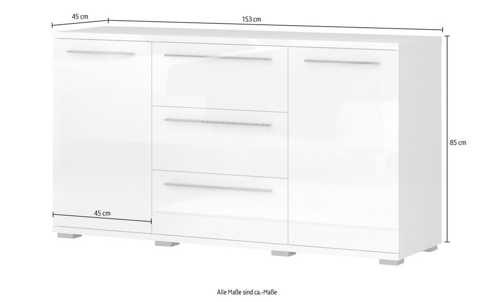 Comoda Piano , Alb lucios , 153 cm latime