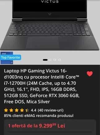 Laptop Hp Intel i7-12700H 14 Cores, RAM 16 GB DDR5, RTX 3060 6GB VRAM