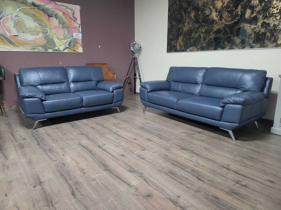 Син кожен комплект дивани тройка и двойка