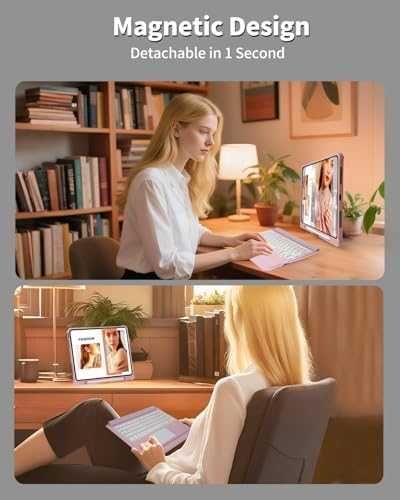 Нов розов Калъф с клавиатура за iPad Air/Pro 11", Touchpad, Подсветка