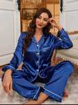 Pijama satin albastru regal