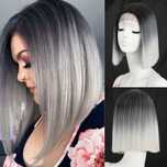 Peruca F36 FRONT LACE OMBRE bruneta blonda gri bob scurta Silver