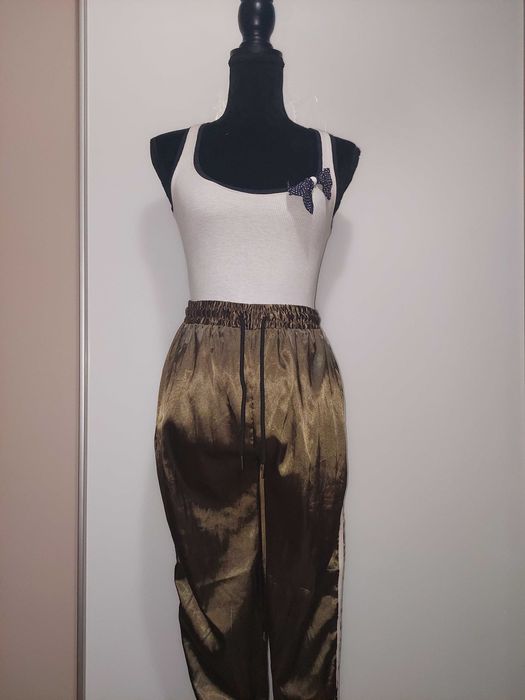 Pantaloni de vară lungi kaki satinati