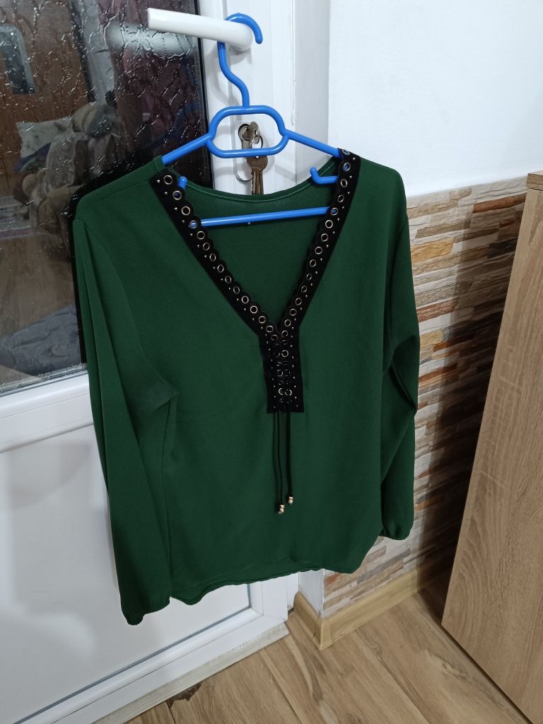 bluza matase verde inchis