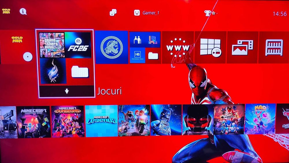 45 jocuri+PS4 1TB modat cu 2 Manete, cu FC 26, GTA V Mod Menu, MK 11