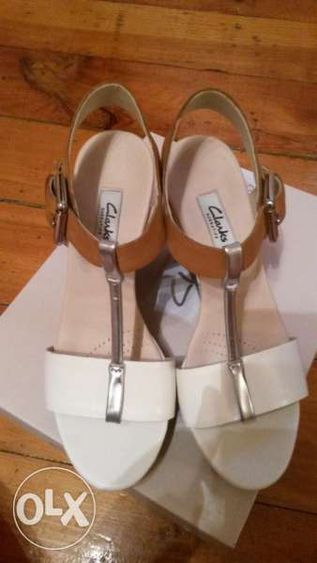 Сандали Clarks Orleans White&Brown Wedge Leather Sandals