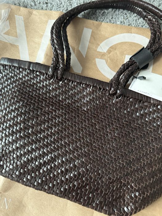 Плетена чанта от естествена кожа