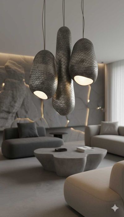 Lustră Wabi Sabi Boho din Beton Pentru casă și pentru cafenea