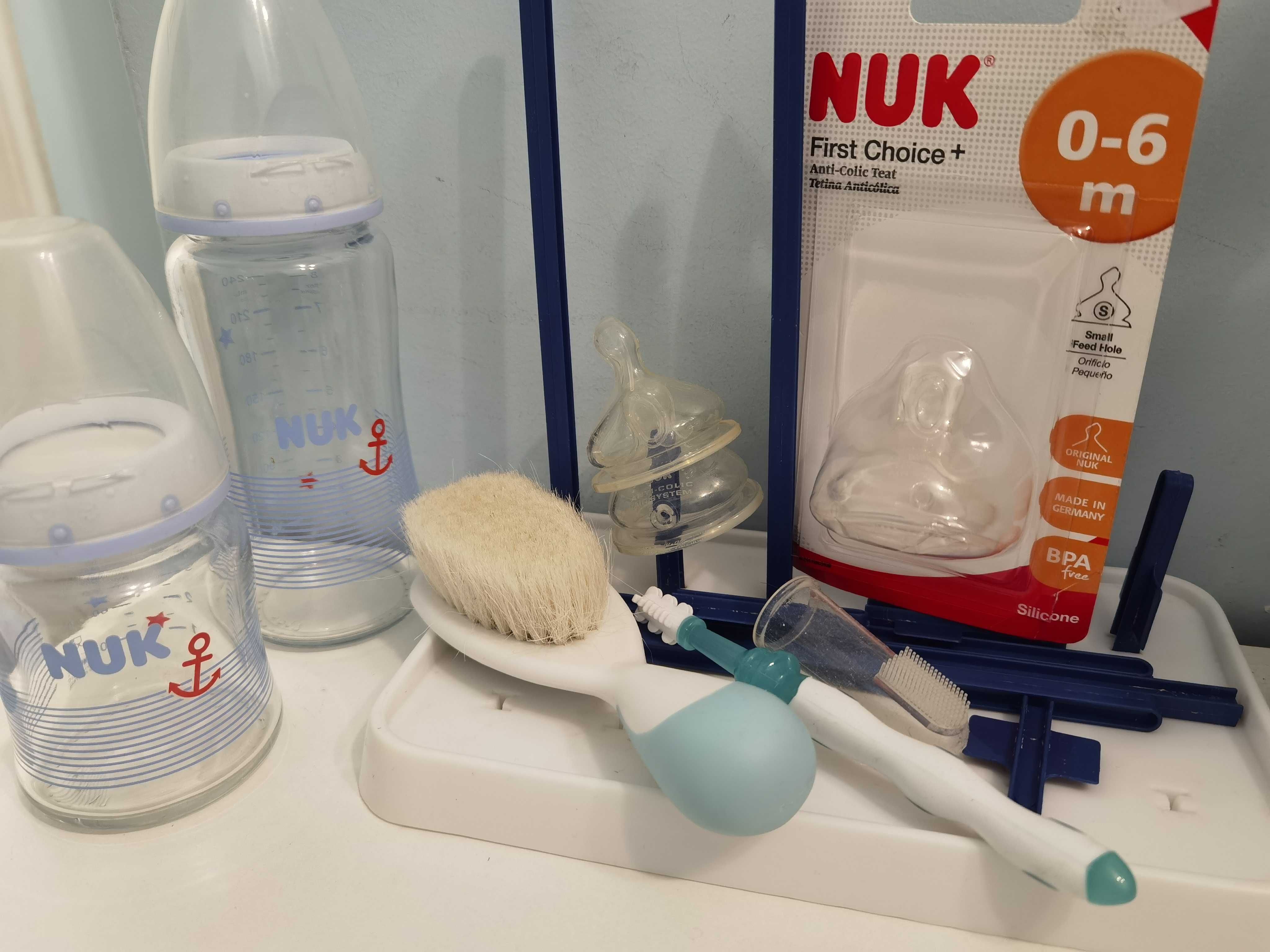 Стъклени шишета Nuk First choice,биберони,подложка за новородено
