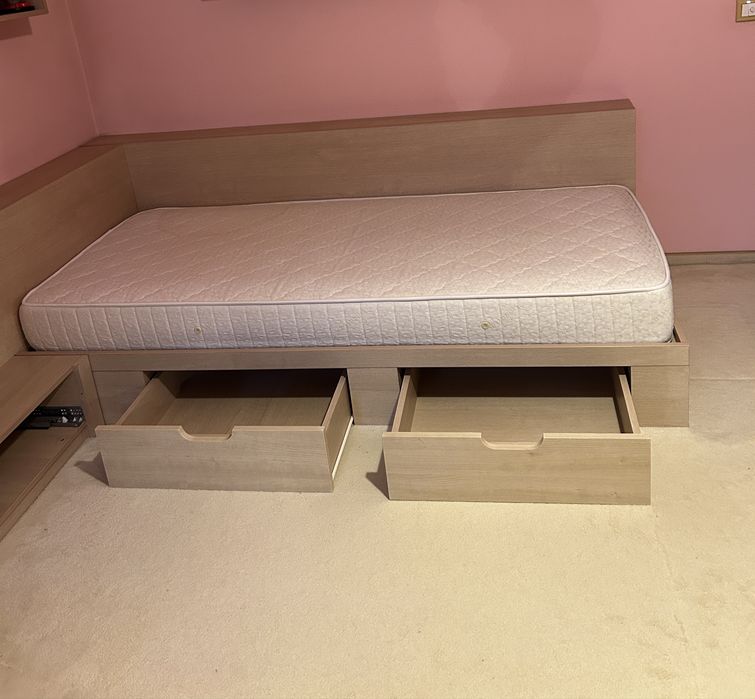 Pat o persoană 90x200 cm cu saltea și sertare – complet
