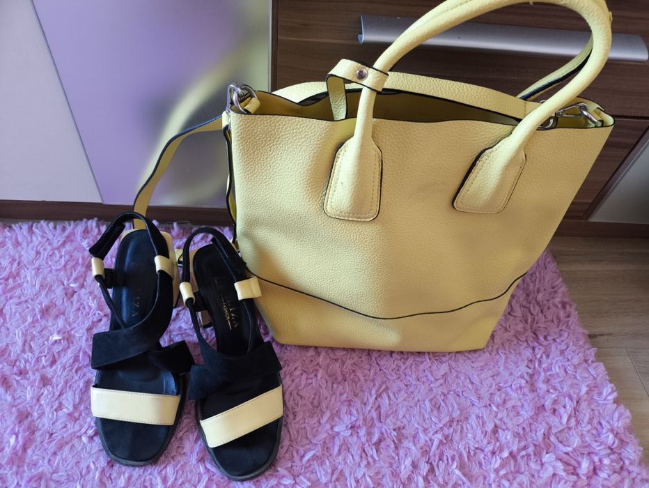 Жълти обувки естествена кожа 36н и чанта