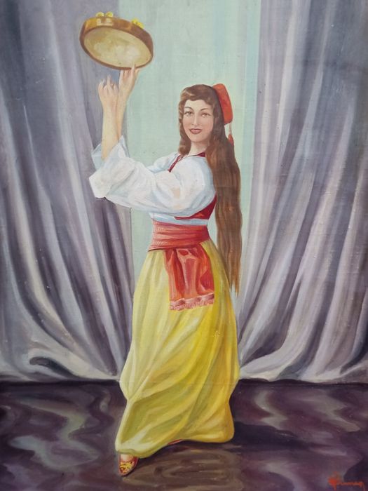 картина маслени бои Танцьорка с Даире (Ориенталски Мотив)