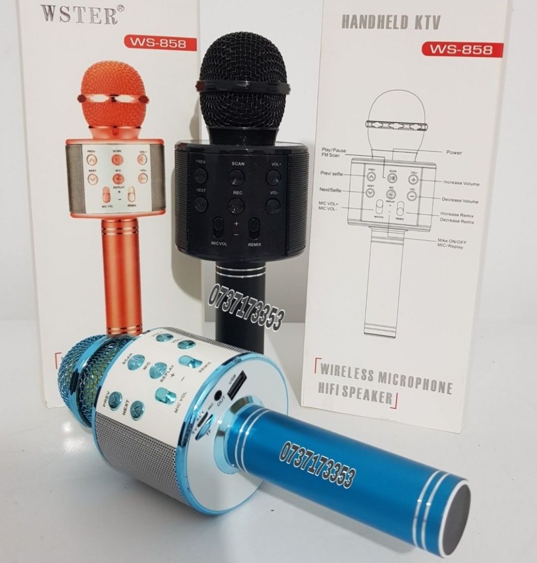 Microfon WS-858,wireless karaoke boxe bluetooth diverse culori