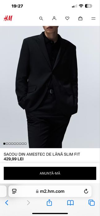 Sacou H&M nou , lanâ merinos , Slim Fit