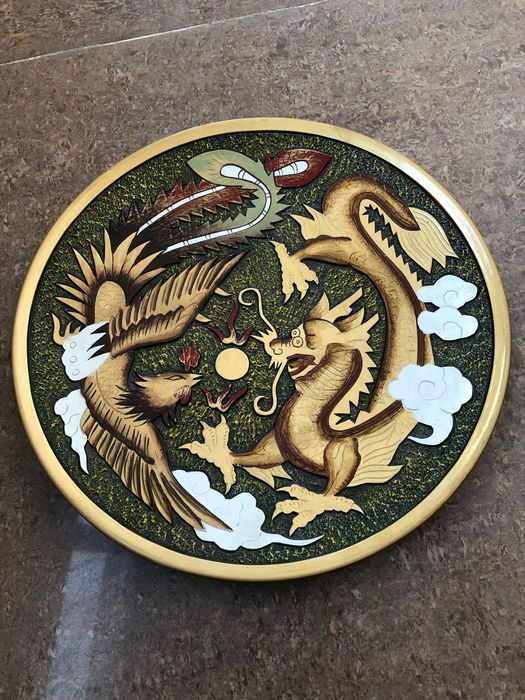 Китайская тарелка с драконом и ястребом ручной работы