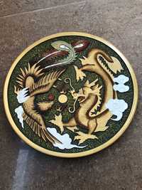 Китайская тарелка с драконом и ястребом ручной работы