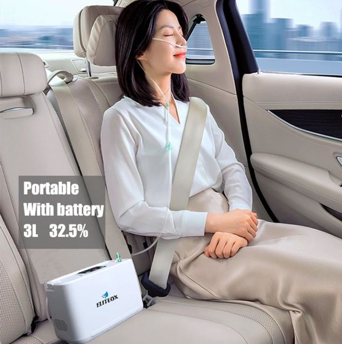 Concentrator portabil 3L oxigen 1,4kg baterie acumulator auto geanta
