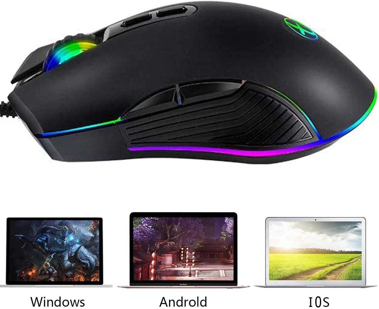 Ергономична RGB мишка за игри, Кабелна мишка IULONEE тип C,