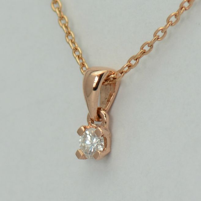 Lant cu pandantiv, aur roz 18k cu briliant cod 6289