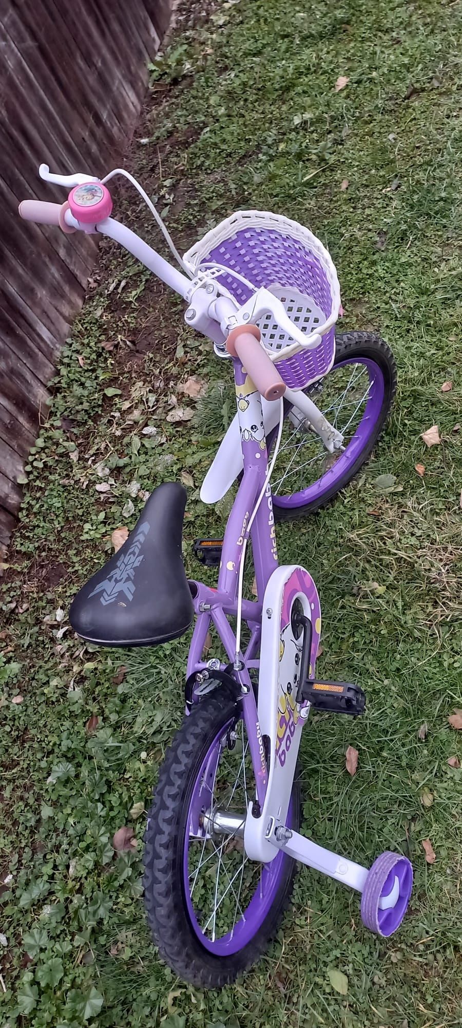 Bicicleta copii 16 inch cu roti ajutatoare alb violet