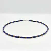 Colier cu lapis lazuli tuburi, ochi de tigru, hematit si argint rodiat