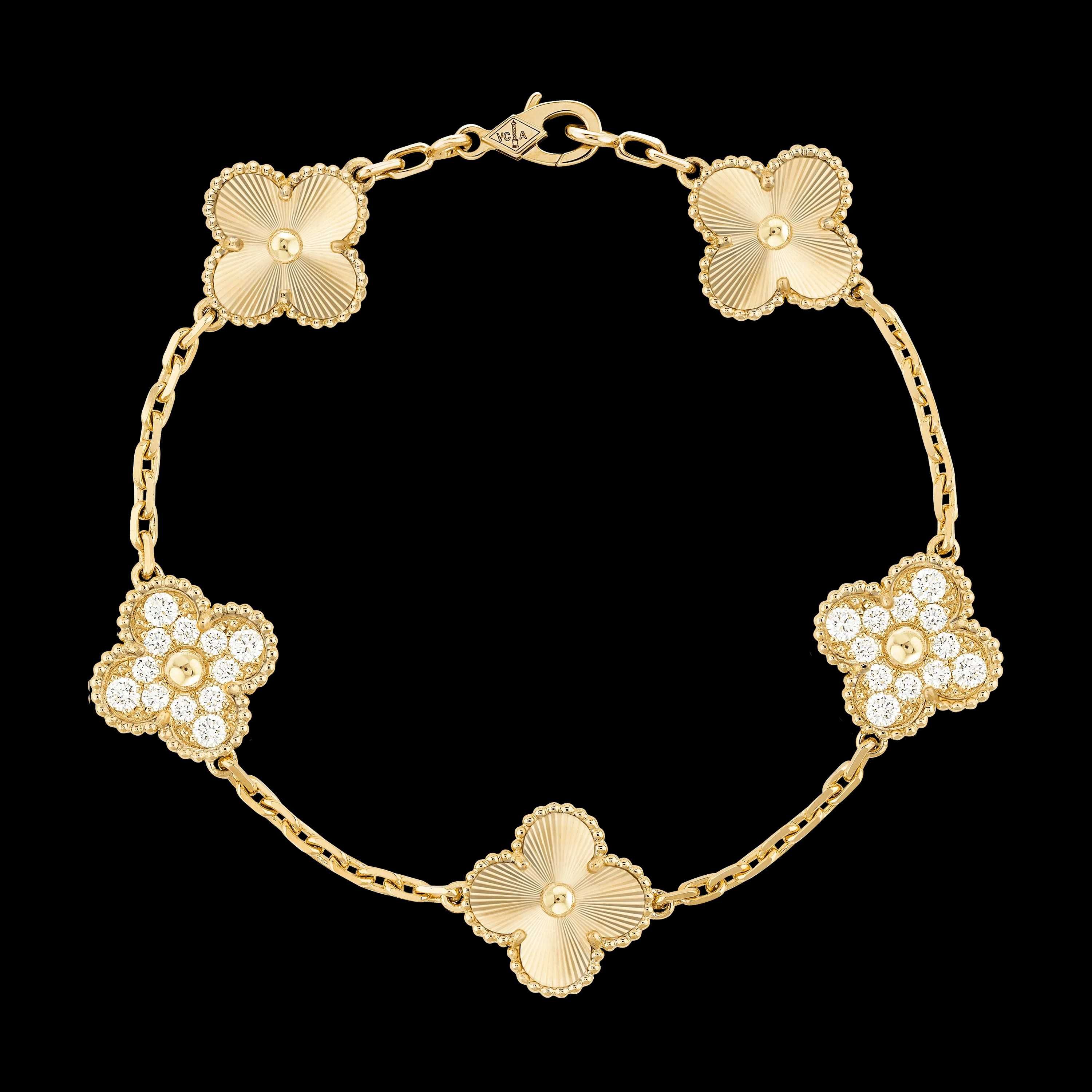 Van Cleef & Arpels VCA Silver Diamond 5 Vintage Alhambra Дамска Гривна