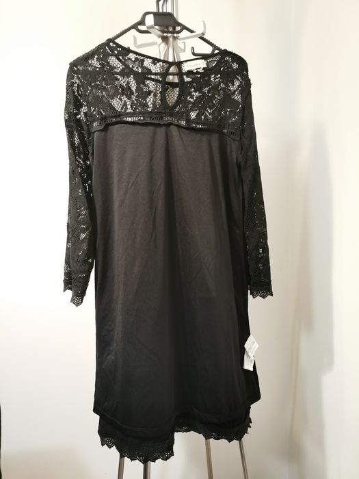 Rochie neagra bumbac si dantela