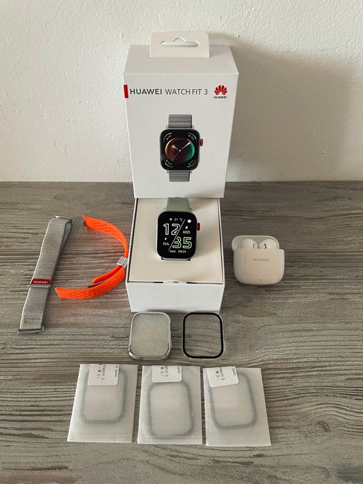 Pachet Smartwatch Huawei Fit 3 + căști Huawei SE 2 + protecții ceas