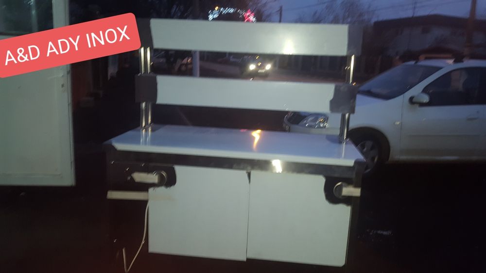 Masa inox cu raft cu lumina calda