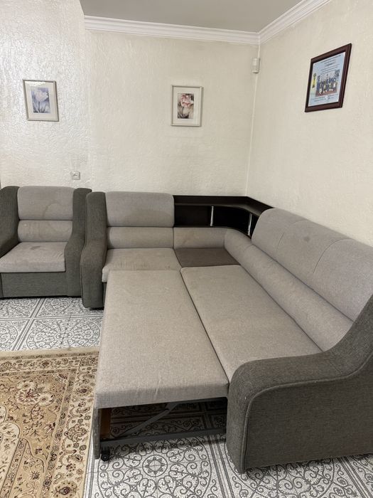 Диван и кресло комбинированного цвета (в коричневых тонах)