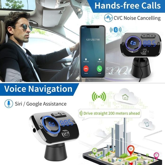 Transmițător Bluetooth 5.0 + hansfree, car kit, dual USB