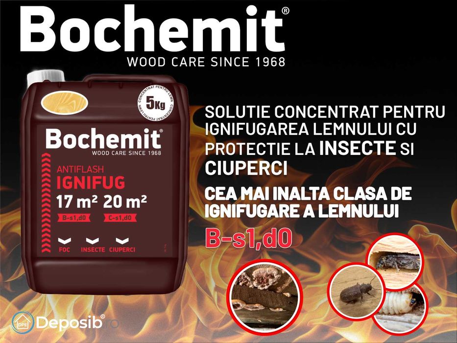 Bochemit - Solutie ignifugare, anti carii, antimucegai, protejare lemn