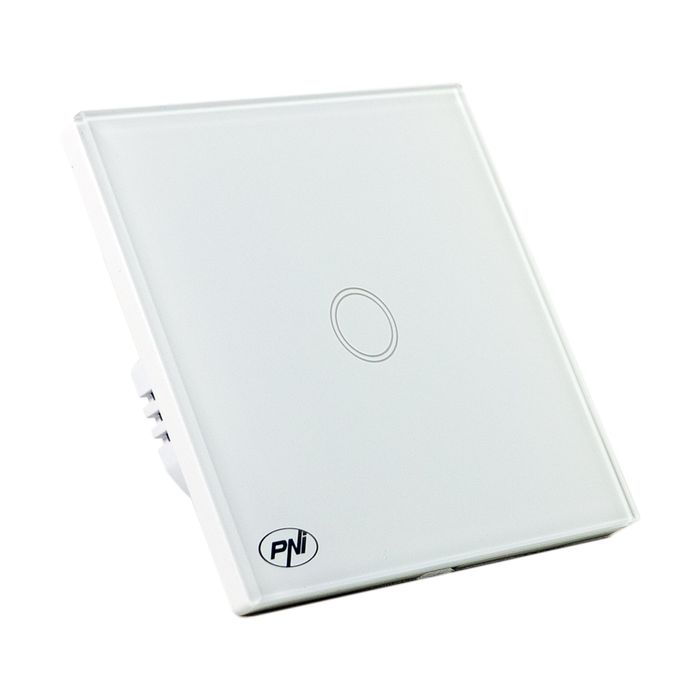 Intrerupator simplu cu touch PNI SH101 din sticla, alb cu LED
