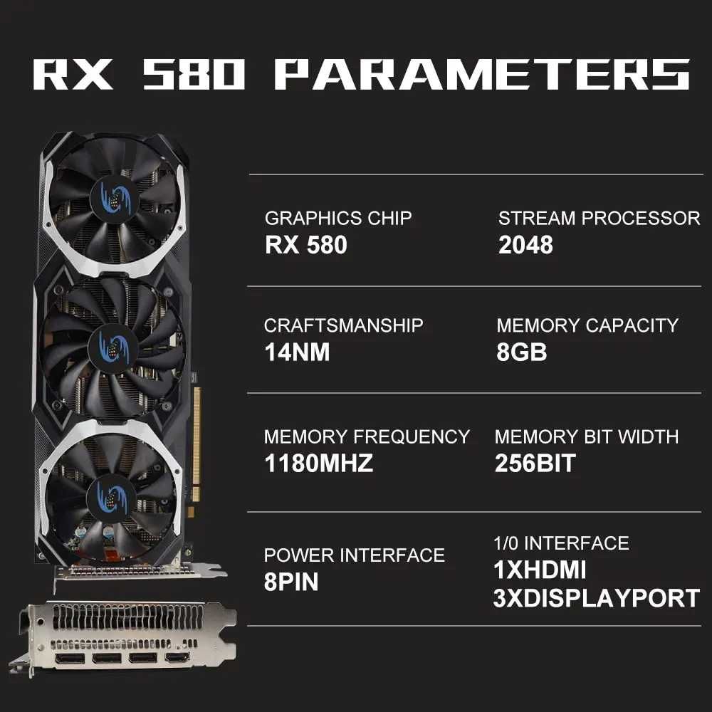 Видеокарта AMD RX 580 8G GDDR5  256 бит 2048SP