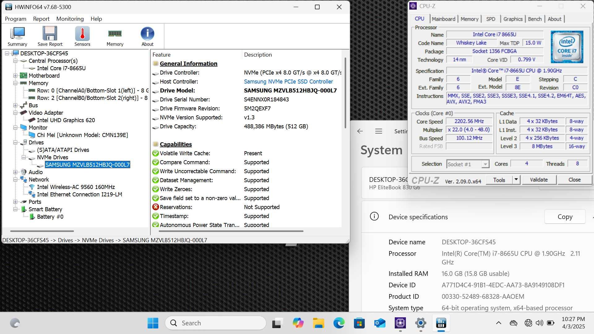HP EliteBook 830 G6 i7-8665U 4G LTE 16GB DDR4 512GB SSD Windows 11