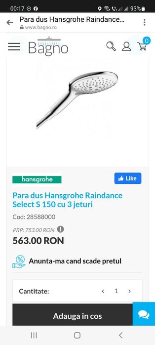 Para de dus HANSGROHE seria RAINDANCE SELECT S 150 3 jet