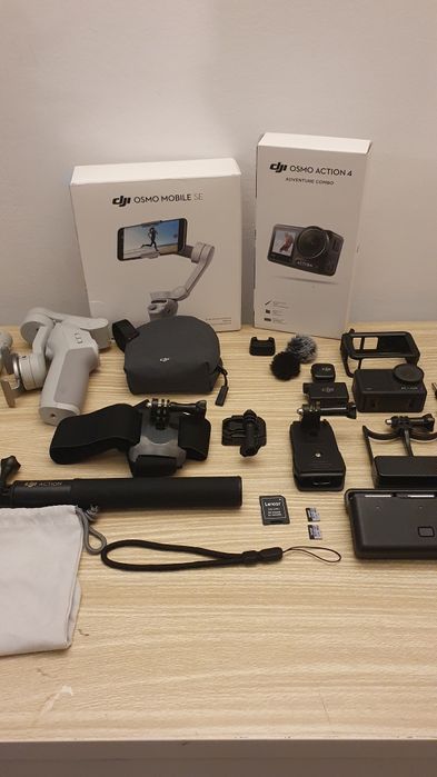 DJI Osmo Action 4, DJI Mic Mini, DJI Osmo Mobile Gimbal stabilizator